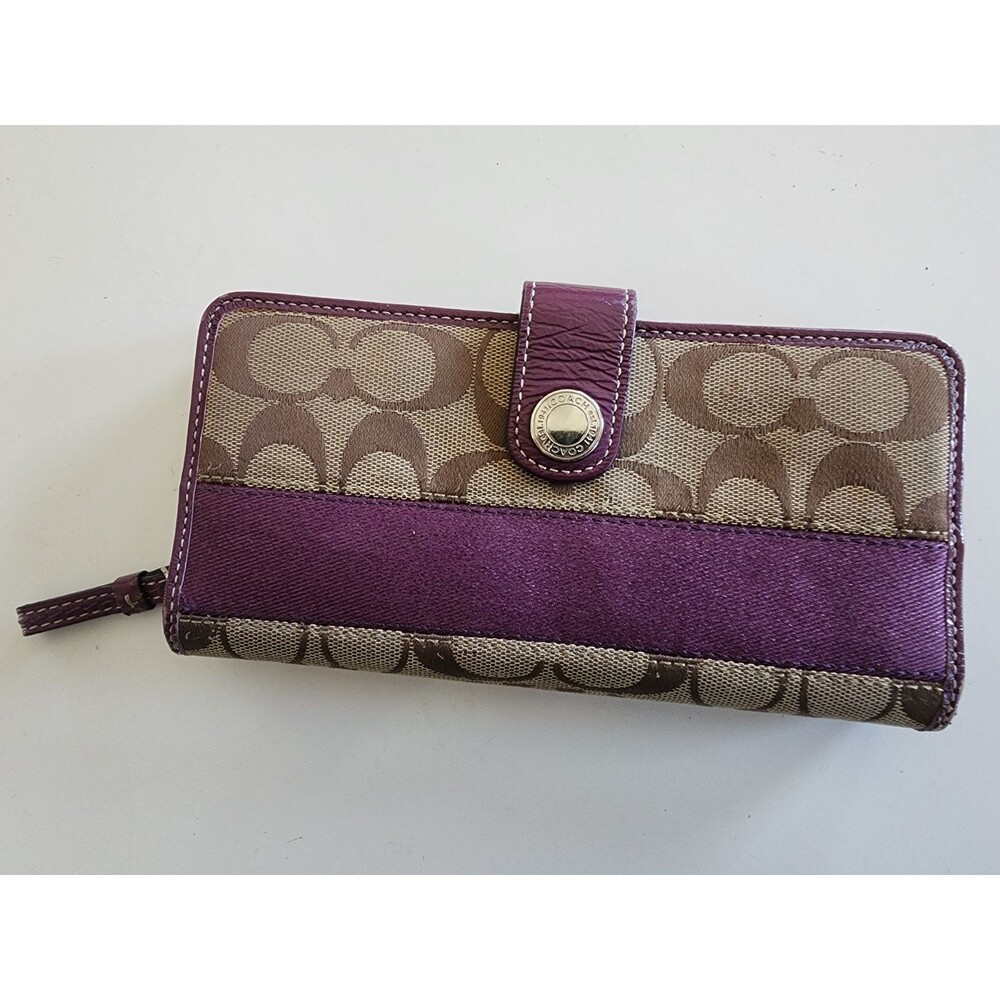 Vintage Y2K Coach Legacy Signature Canvas Wallet with Purple Stripe